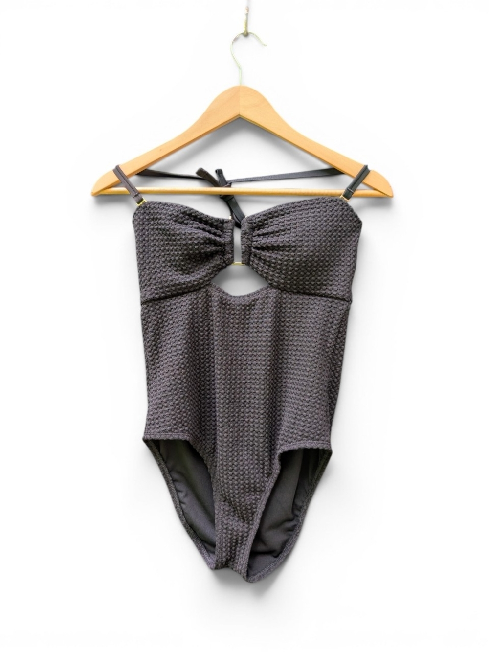 Shade & Shore Charcoal Textured One-Piece Swimsuit with Front Cutout